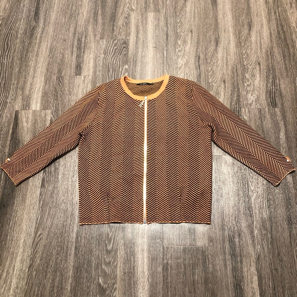 Monnari Chevron Zig Zag Zip-Up Cardigan Sweater L/XL